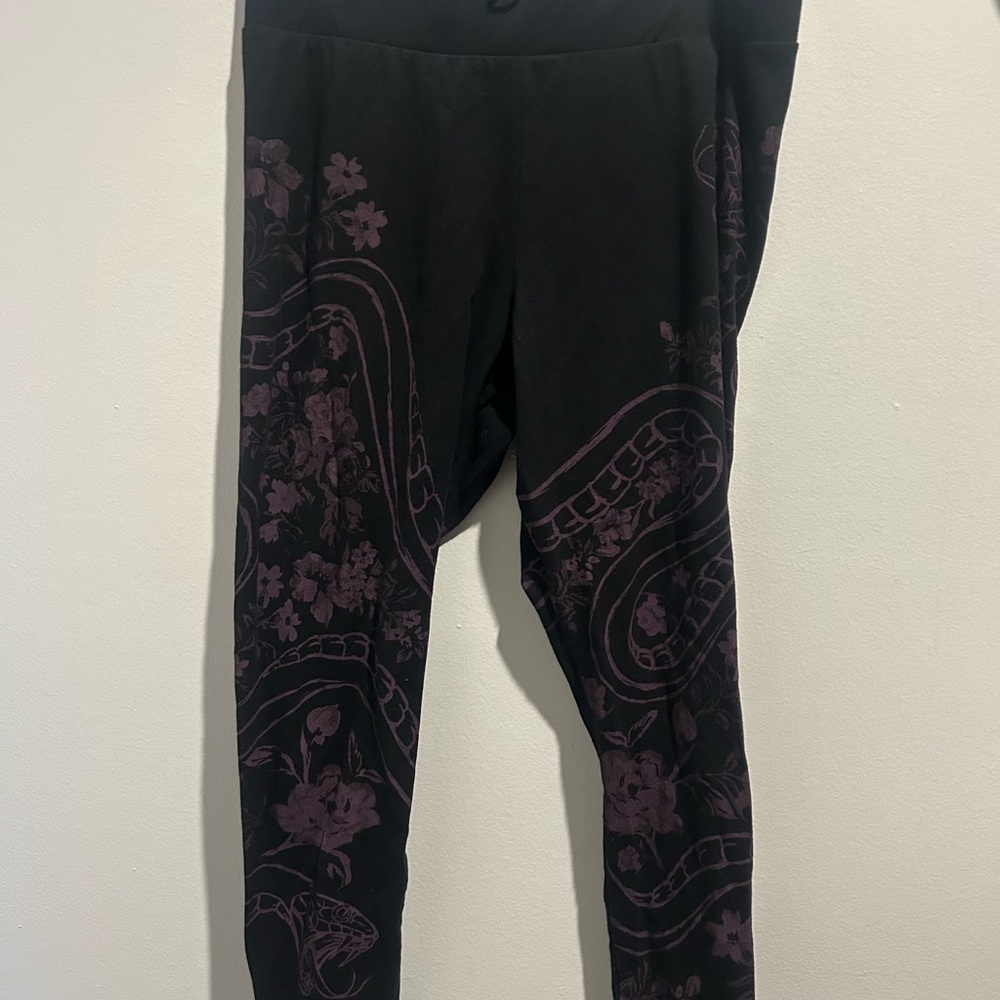torrid Black Leggings with Purple Floral & Snake Print